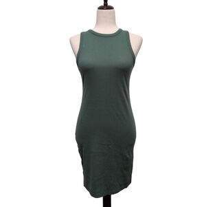 A New Day Green Ribbed Tank Top Bodycon Dress Midi or Knee Length Size XS